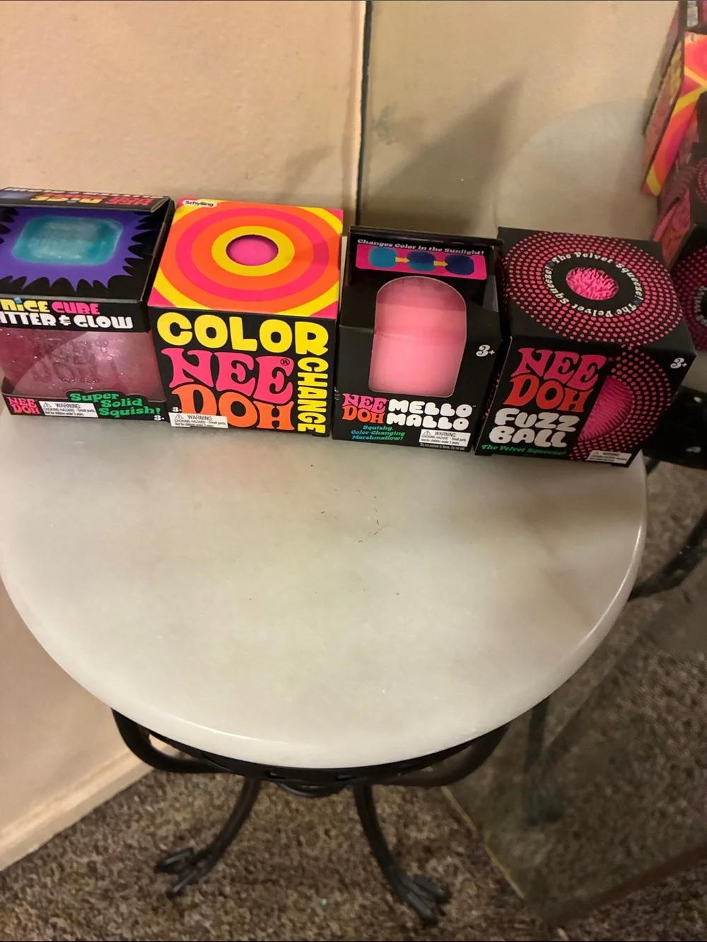Needoh Color Change, Fuzz Ball, Mello Mallo, Glitter & Glow set of 4